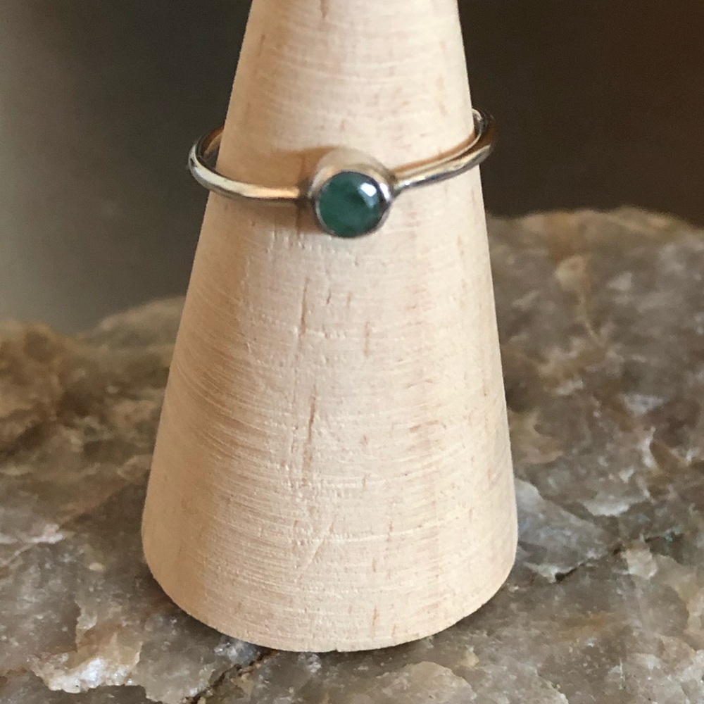 Rough emerald and silver stacking ring